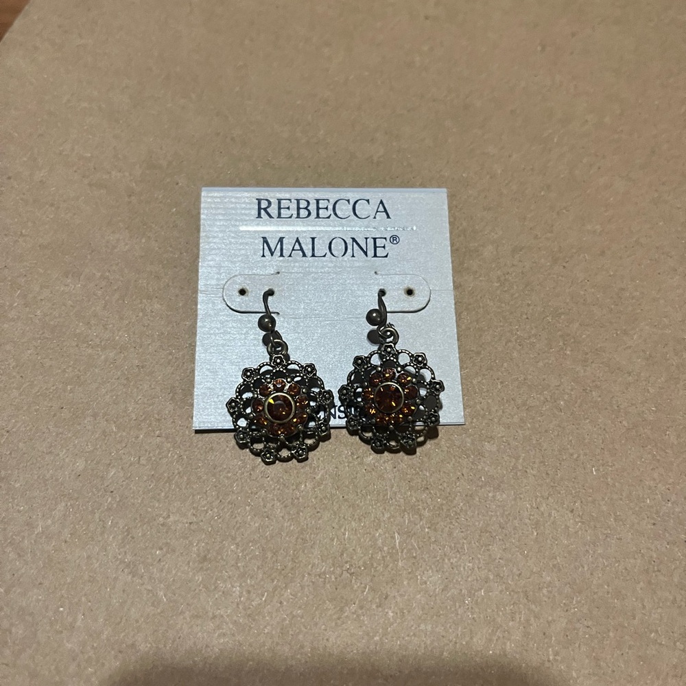 Rebecca Malone Gold and Brown Floral Earrings - Picture 2 of 3